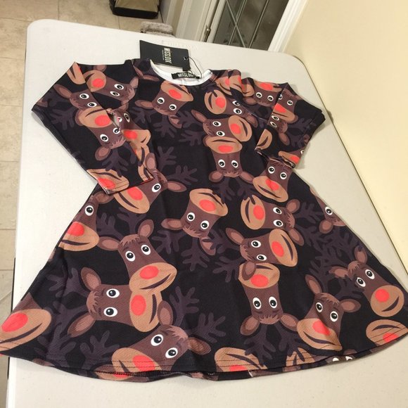 Misslook Girls Dress Christmas Holiday Rudolph Red Nosed Reindeer Size 7-8 Years - Picture 6 of 12